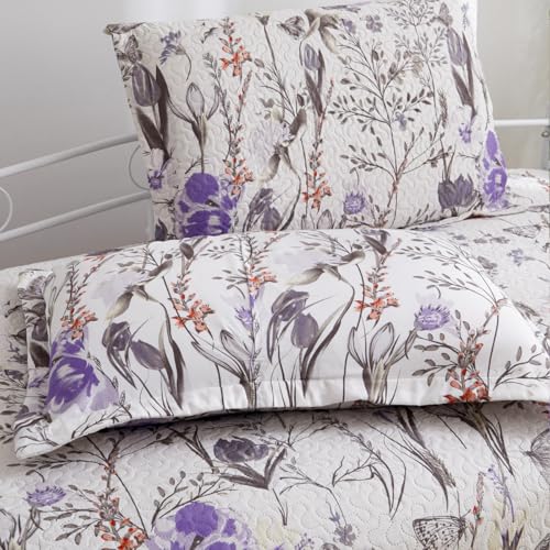 Image of Jarson 3 Pcs Floral Daybed Cover Set Twin Size Butterfly Tulip Flower Sofa Cover Bedding Sets Double Side Bed Set for All Season Botanical Pattern Daybed Quilt Set with Pillow Shams