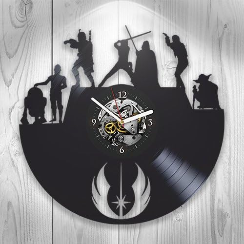 Star Wars Vinyl Clock, Darth Vader, Yoda, Luke Skywalker, Chewbacca, Wall Decor, Modern Art, Analog Display, 12" Round, Black
