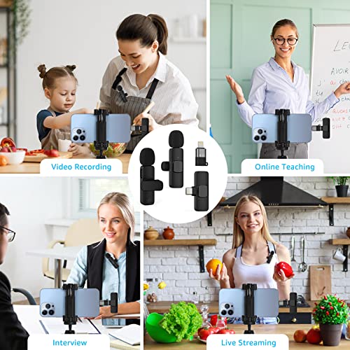 Wireless Clip Mic, Wireless Lavalier Microphones, Lapel Clip-On Microphone, Plug-Play Wireless Microphones, For Type-C Phone, Iphone, Ipad, Video Recording, Tiktok, Facebook Live, Youtube Live, 2 Pack #TOP5