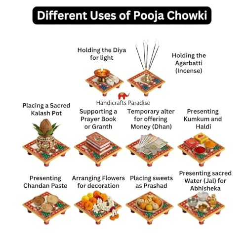 Image of Handicrafts Paradise (4 x 4 inch, Set of 10 Pc) Marble Pooja Chowki with Kalash (Multicolour) Home Mandir, Idols Statues Pratima, Home Decor Showpiece for Bulk Return Gifts