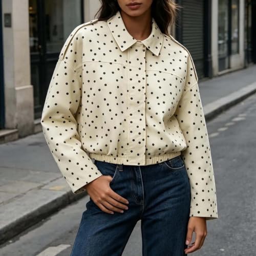 Women Cropped Casual Jacket Polka Dot Zip Up Lightweight Fall Outerwear - image 2