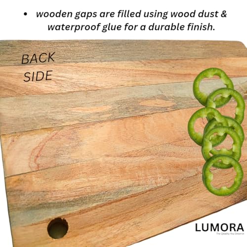 Image of Lumora Pure Neem Wood Chopping Board | Natural Anti-Bacterial Wooden Cutting Board for Kitchen | Knife Friendly, Durable & Eco-Friendly Board for Vegetables, Fruits, Meat & Cheese (Medium 30x20cm)