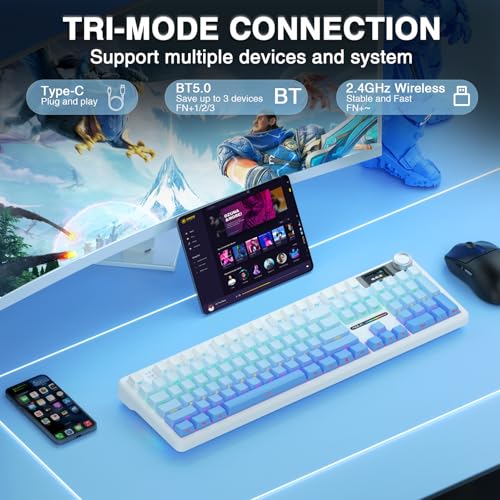 Image of Aula F108 PRO - Wireless Mechanical Keyboard with Screen&Knob,Hot Swappable Gaming Keyboard with 8000mAh Battery,Pre-lubed Switches,RGB Backlit,Creamy Sounding Computer Keyboards,104 Keys (Renewed)