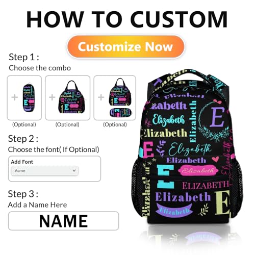 Kids Backpack for Boys Girls, Customized 17 Inches School Backpacks, Custom Name Bookbag for Preschool Primary Travel, Black Schoolbag with Adjustable Straps for Children Students2