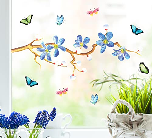 wolga-kreativ Set Fenster-Sticker-Aufkleber-Dedeko Fensterbilder Blume-n Zweig Frühling Schmetterling Aufkleber Sticker Fenster Kinder wiederverwendbar Sichtschutz Cover