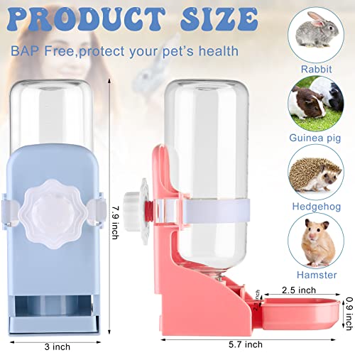 Didaey 4 Pack Rabbit Water Bottle No Drip 17Oz Hanging Water Fountain Automatic Dispenser Leakproof Bunny Water Dispenser Feeder With Bowl And Clear Water Bottle For Small Pet Animal Cages, Pink, Blue #TOP1