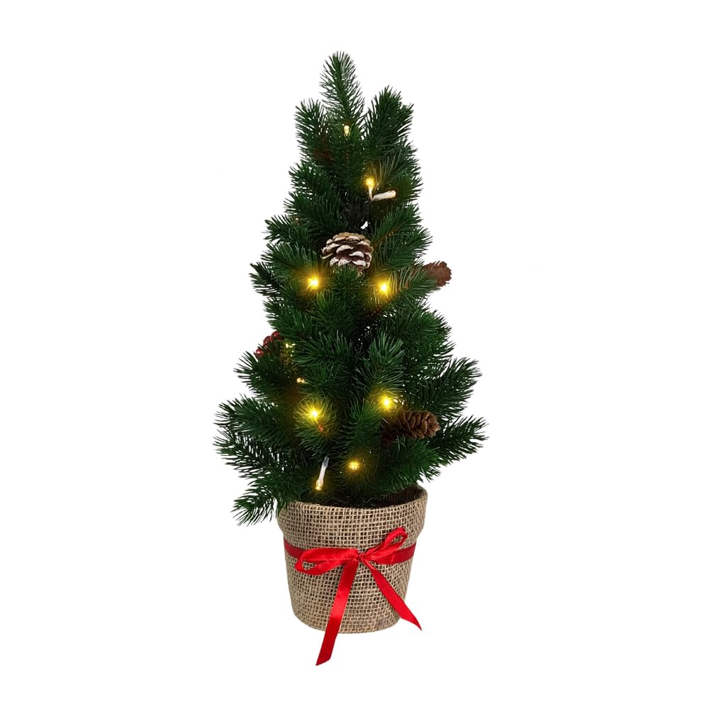 GreenBrokers Mini Artificial Pine Christmas Tree 50cm Green with LED Lights