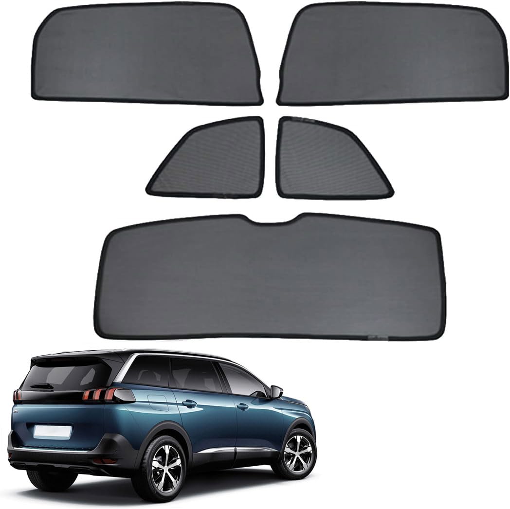 ZJIEX Parasol Coche Ventana Lateral Infantil para Peugeot 5008 P87 2017-2023 Parasol Ventana Cortinas Magnética Protección UV Solar para Bebé y Mascotas Negro,Rear+Triangular+Back-windscreen-5PCS