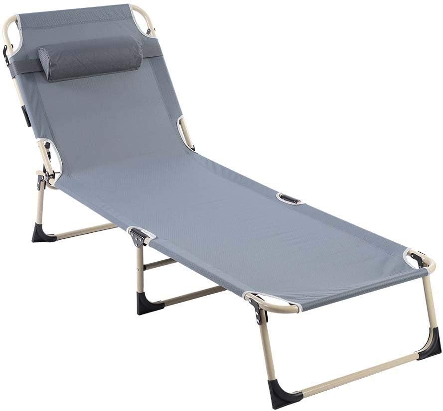 Folding Lounge, Outdoor Folding Recliner Lozenge Oxford Sturdy Steel Tube Adjustable Backrest Removalbe Pillow Portable Fishing Seat for Indoor Outdoor Garden Yard 193 x 63 x 30cm