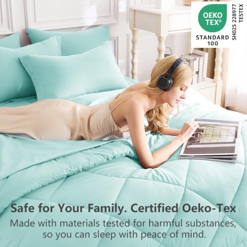 Image of CozyLux Queen Comforter Set Spa Blue - Bed in a Bag Queen Size 7 Pieces, Luxury Soft Bed Set for All Seasons, Bedding Set with Down Alternative Comforter, Sheets, Pillowcases & Shams