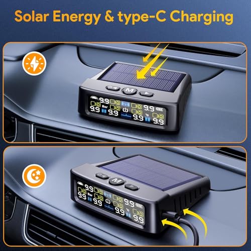 GEARGO Tire Pressure Monitoring System, Real-time Solar Wireless TPMS with 6 Tire Pressure Sensor, Digital LCD Display, Auto Security Alarm for RV SUV MPV Truck Sedan - Image 5