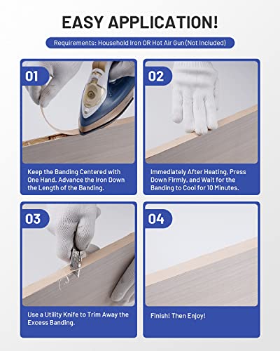 Image of Maple Edge Banding, 3 /4 inch X 50ft Roll Real Maple Wood Veneer Edging, Flexible Pre-glued Plywood Edge Banding Strips with Strong Hot Melt Adhesive Iron-on Edgebanding for Furniture Restoration
