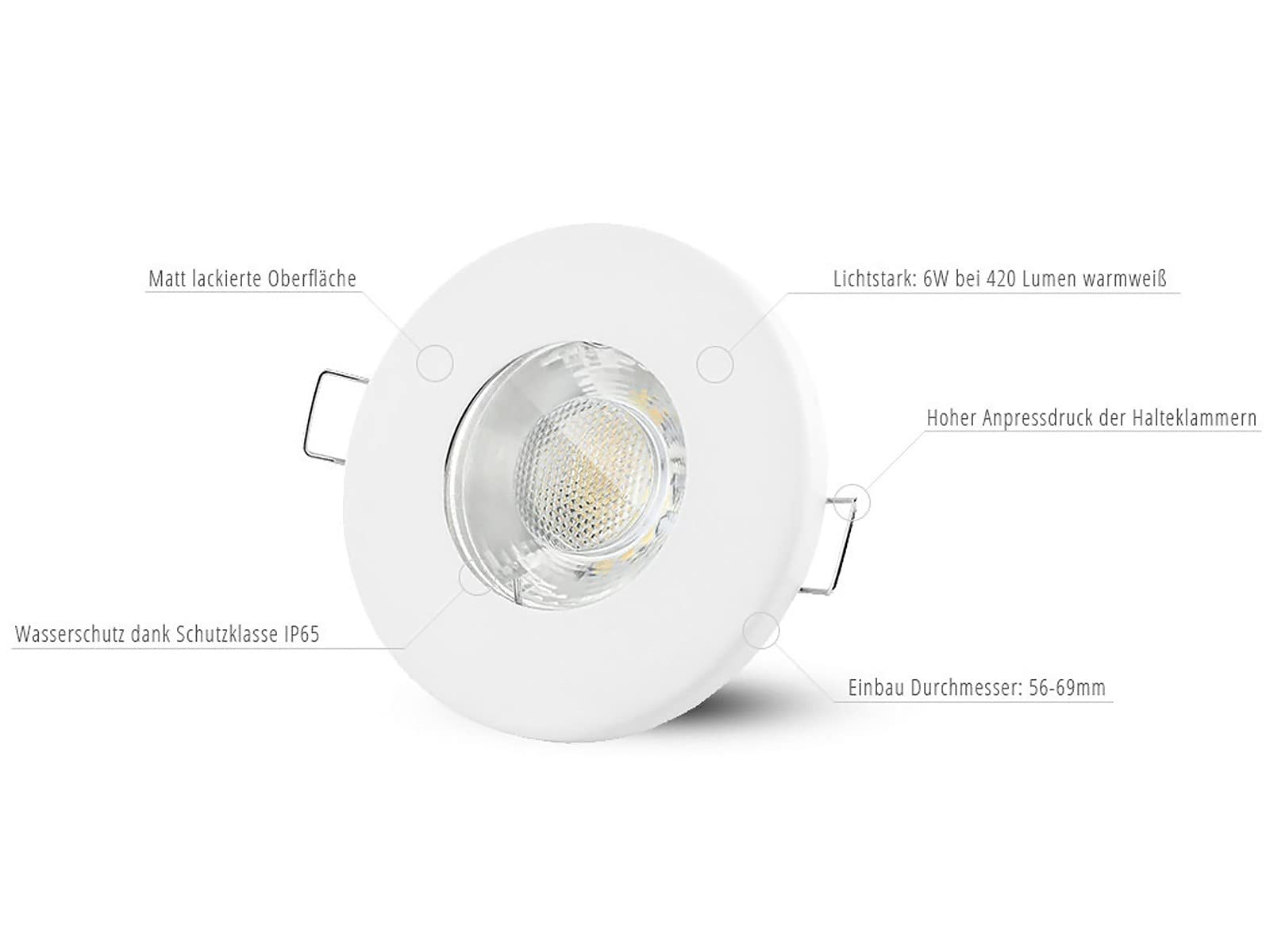 linovum 10x Einbaustrahler Set 6W flach IP65 weiß mit Wasserschutz - inkl. GU10 drei einstellbaren Lichtfarben 3CCT - für Bad, Dusche, Außen