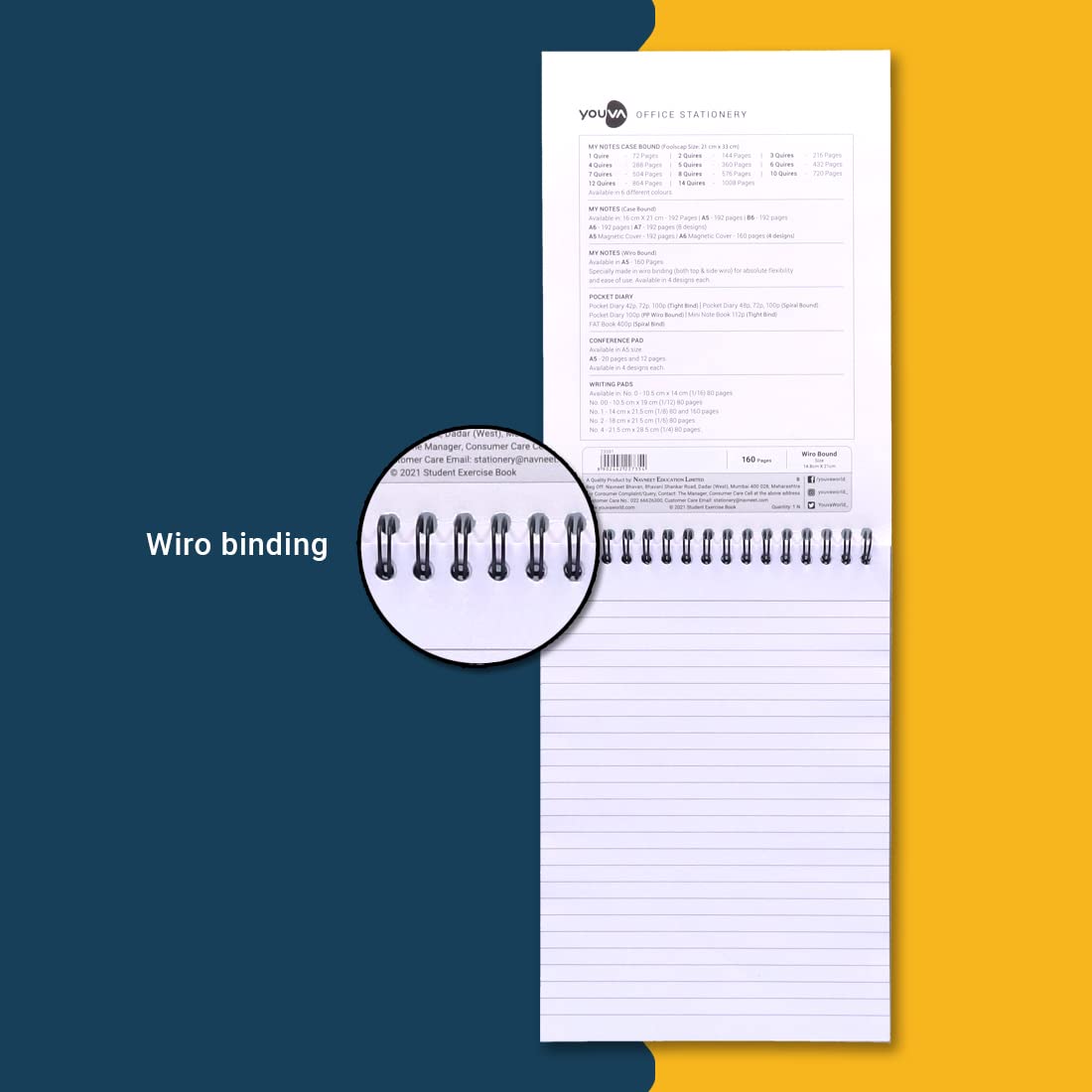 YOUVA Navneet My Notes Office Notebook Journal For Personal And Office Use | Top Wiro/Spiral Bound | Single Line | A5 Size - 14.8 Cm X 21 Cm | 160 Pages| Pack Of 3 2