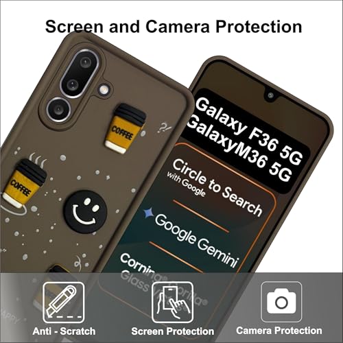 Image of SBMS Silicone Back Cover Case for Samsung Galaxy M36 5G / F36 5G | Cute Fun 3D Cartoon, Coffee Design Silicone Case | Camera Protection Bump | Shockproof Back Cover for Sam M36 5G (Coffe Mug Brown)