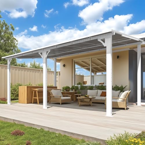AECOJOY 16' x 10' Gazebo White Outdoor Pergola for Patio, Large Wall-Mounted Hard Top 10x16 Lean to Metal Gazebo Shelter Pergolas and Gazebos Clearance with Patio Roof, Heavy Duty Awnings for Patio