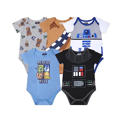 Image of STAR WARS Boys' 5 Pack Bodysuit Costume for Infant – Blue/Grey/Brown/Black/White