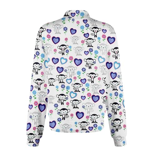 Scrub Jackets for Woman Zip Up Long Sleeve Tops Print Plus Size Womens Scrubs for Women Nursing Shirts with Pockets