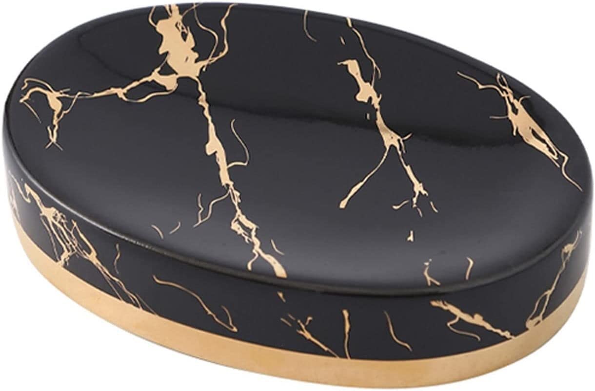 MAYABI jabonera jabonera de Ceramica Jabonera Ovalada, for Decoración Baño-negro-12x8.5x2.5cm (Color : Svart, Size : 12x8.5x2.5cm)