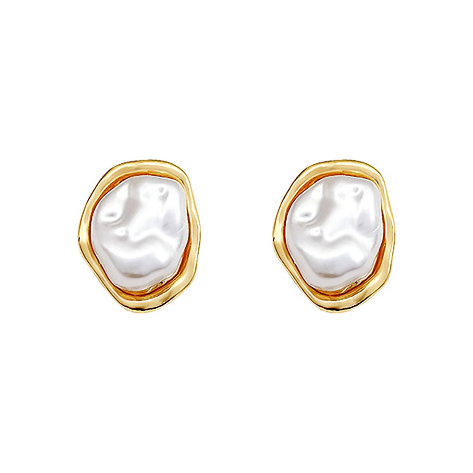 Baroque Pearl Stud Earrings For Women 14k Gold Plated Irregular pearl Earrings Chunky Big Pear Earrings Vintage Pearl Statement Earrings Jewelry Gift