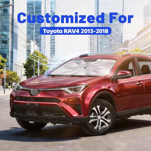 Image of Car Windshield Sun Shade for Toyota RAV4 2013-2018 -[Reflective Coated Fabric] Sunshade Umbrella for Front Window, Car Shades Sun Visor Keep Car Cool and Protects Interior, 1:1 Exact Fit