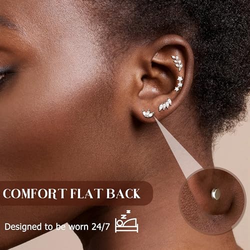 Flat Back Earrings for Women Sterling Silver Post Stud Earrings Cartilage Tragus Helix Piercing Jewelry Earring for Multiple Piercing Dainty 18K Gold Plated Flatback Stud Earrings2