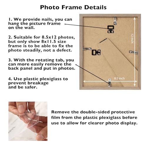 Image of 8.5x12 Picture Frame Rustic Brown for Wall Hanging or Tabletop, Wall Mounting Horizontally or Vertically, 8.5 x 12 Wall Gallery Poster Photo Frame with Shatter Resistant Plexiglass, Rustic Brown