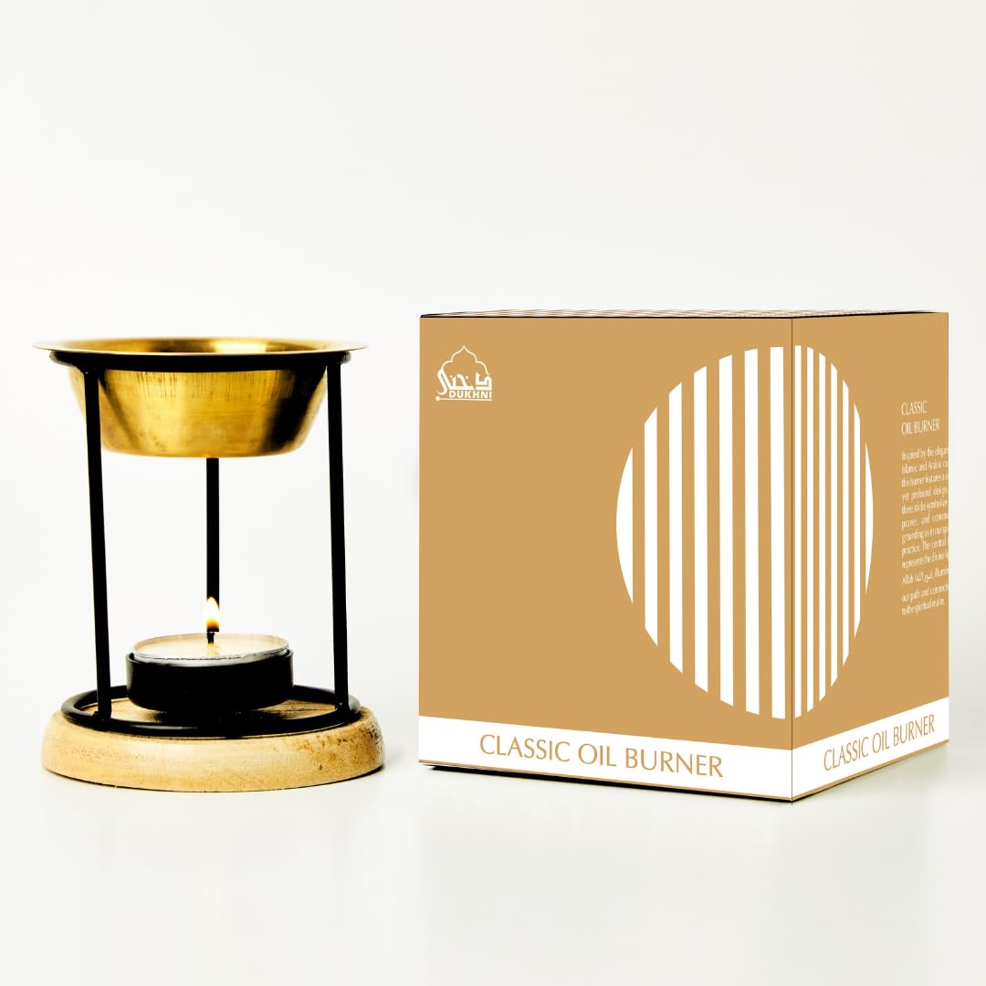 Dukhni Classic Oil Burner | Brass Burner with Candle | Use for Essential Oil, Aroma Oil, Diffuser Oils | Relax with Home Aromatherapy, for Stress Relief, Meditation, Massage and Home Fragrance