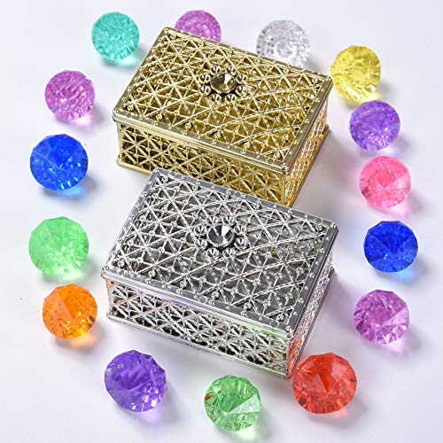 Jinhua Yiyan Diving Gem Pool Toy 16 Colorful Diamond Set with Two Beautiful Treasure Box and Golden Mesh Bag Summer Swimming Gem Pirate Diving Toys Set Dive Throw Toy Set Underwater Swimming Toy