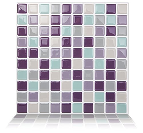 Tic Tac Tiles Peel and Stick Self Adhesive Removable Stick On Kitchen Backsplash Bathroom 3D Wall Tiles in Mosaic Designs (Violetmint) (10)
