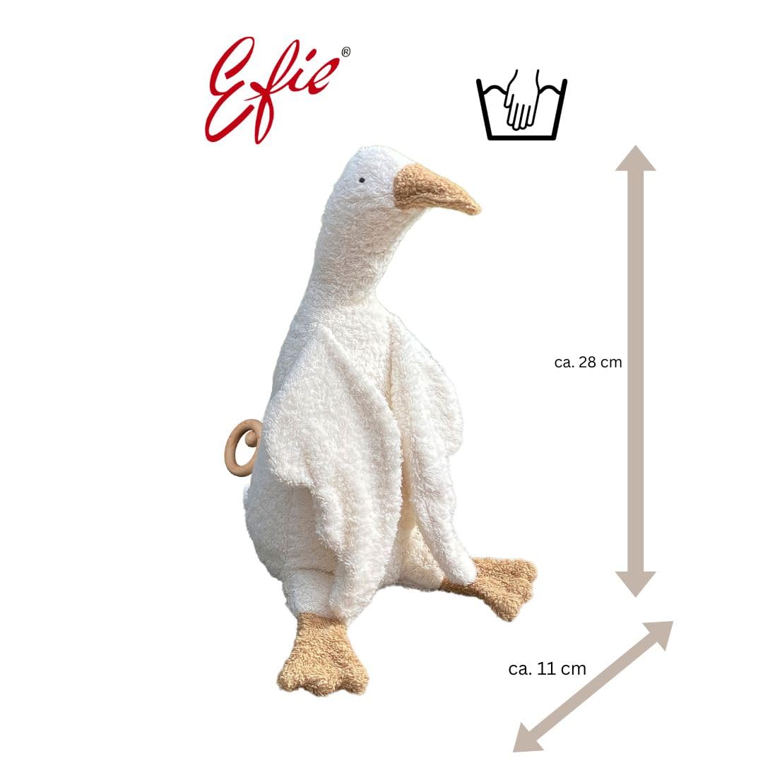 Efie Bio-Spieluhr Gans, Weiß, 100% Baumwollfrottee, Schurwolle-Füllung, GOTS-Zertifiziert, Handgefertigt, Made in Germany, 28 cm (Melodie: LaLeLu)