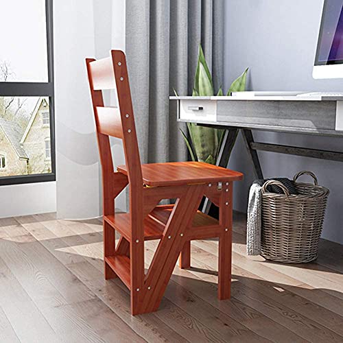 Échelle pliante multifonctionnelle en bois marron avec marches larges - 5