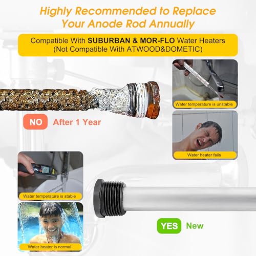 Image of Lpraer 4 Pack RV Water Heater Anode Rod & RV Water Heater Flush Wand Tool Set Kit 9.25 inchL x 3 /4 inch NPT Thread Magnesium Rod Camper Hot Water Tank Cleaning Rinser w / 2 Anode Rod and Seal Tape