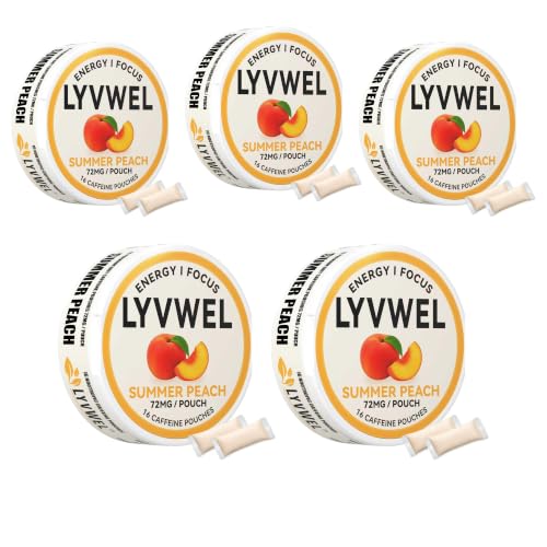 Image of LyvWel 72mg Caffeine Pouches, Peach Sweet Tea, 5-Pack, 80 Count