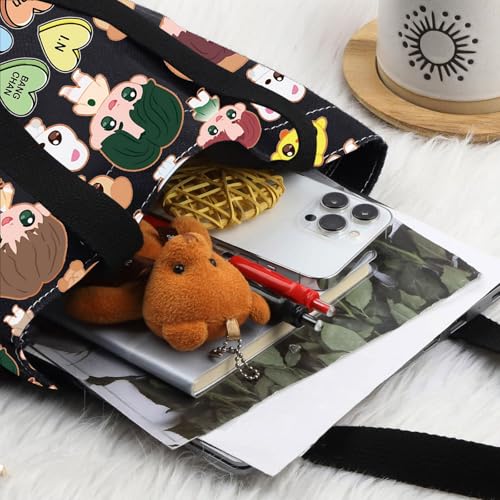 LEVLO SKZ Cosmetic Make Up Bag SKZOO K-POP Fans Gift SKZ Cartoon Member Makeup Zipper Pouch Bag, SKZ Black Tote - Image 3
