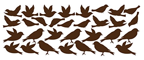 Innovative Stencils Bird Wall Decal Stickers Peel and Stick Decor Flying and Sitting Removable and Reusable Vinyl Wall Art Decor Addon for Large Tree Decals #1387 (Small, Matte Brown)
