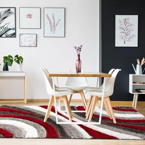 Image of Soft Shaggy Carpet 5x8 Feet - Ultra Plush, Non-Slip, High Pile 2 Inch Microfiber Rug for Bedroom, Living Room, Kids Room & Office - Modern Cozy Floor D�cor (RED Gray C)