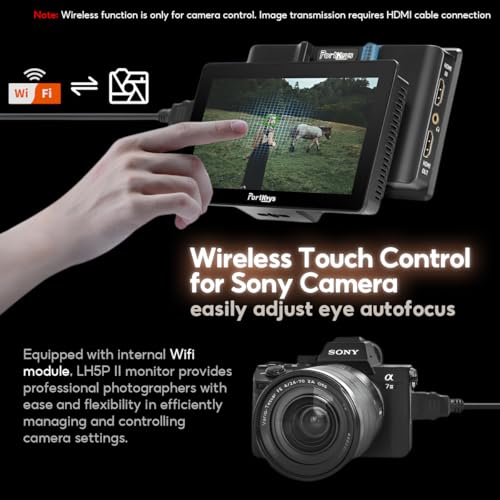 Image of Portkeys LH5P II 5.5 inch Camera Monitor Touch to Focus 2000nit Touchscreen 4K HDMI in /Out, for FX3 A7S III, R5 Mark II R6 Mark II, GH6 S5 II, Z8 Z9, DSLR Camera Field Monitor