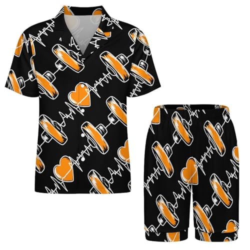 Barbell Weightlifting Heartbeat Mens Pajamas Set Short Sleeve Sleepwear Summer Pjs Sets 2 Piece Loungewear Nightwear3