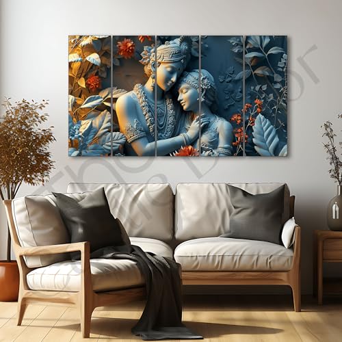 Image of The Castle Decor Lord Radha krishna painting | Multiple Frames Wall Art Painting for living room,Bedroom,Drawing room,Hotels Wooden Framed-Digital Painting (Multi Color - Design 6, 27x48 Inch)