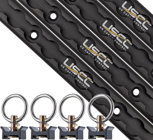 US Cargo Control L Track Tie Down System - (4) 4 FT Black Anodized Aluminum L Track Rails and (4) Single Stud O-Ring Fittings, Trailer and Truck Bed Rail System Easily Secures Motorcycles, ATVs, Bikes