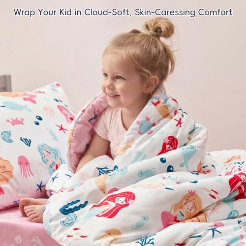 Image of PHF 4 Piece Toddler Bedding Set, Ultra Soft Toddler Comforter Sets Include Comforter, Fitted Sheet, Flat Top Sheet and Pillowcase for Girls, Bed in A Bag for Baby Bedroom, Mermaid