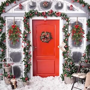 SY Super Bang 2PCS Christmas Decorations, 19Inch Artificial Wreaths Red Berry/Green Plant Front Door/Fireplace Hanging Decoration, for Winter Home Holiday Wall Party Xmas Decor. SY Super Bang 2PCS Christmas Decorations 19Inch Artificial Wreaths Red BerryGreen Plant Front DoorFireplace Hanging Decoration for Winter Home Holiday Wall Party Xmas Decor