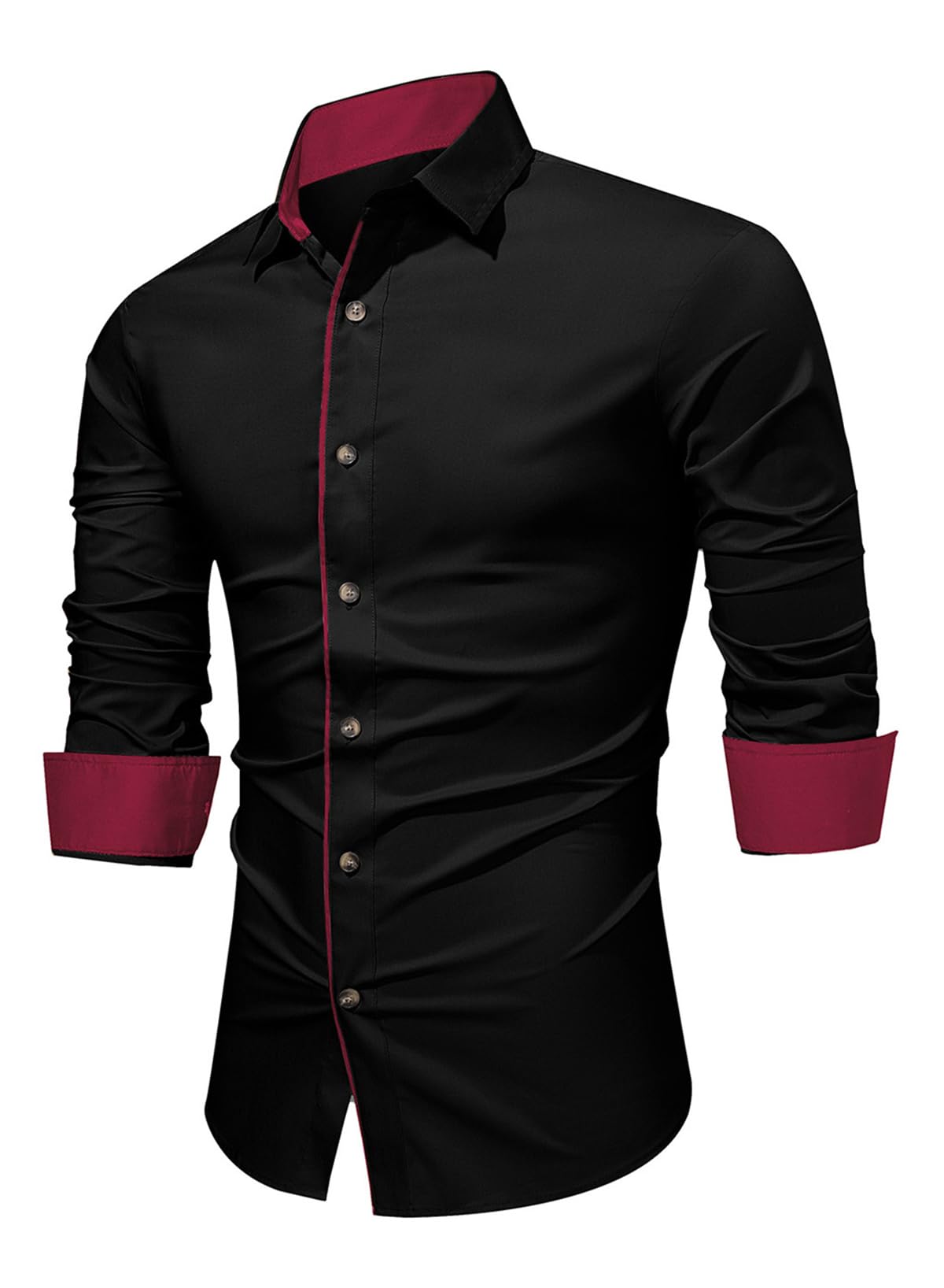 APOONABA Camisas Hombre Manga Larga Coton Camisa Formales Business Camisas Casual Western Color Sólido Shirts Regular Fit