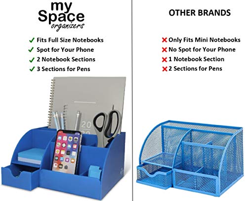 Blue Desk Organizer Office, Acrylic, with Drawer, 9 Compartments, All in One Office Supplies and Cool Desk Accessories Organizer, Pen Holder, Office Decor Desktop (Blue) - Thumbnail 4