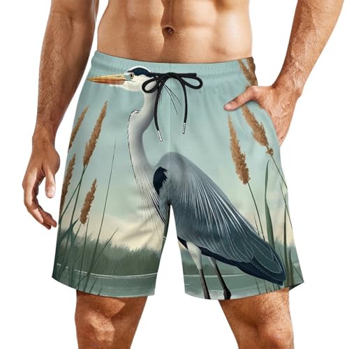 Blue Heron Mens Swim Trunks with Quick-Drying Lining Beach Shorts for Outdoor Sports