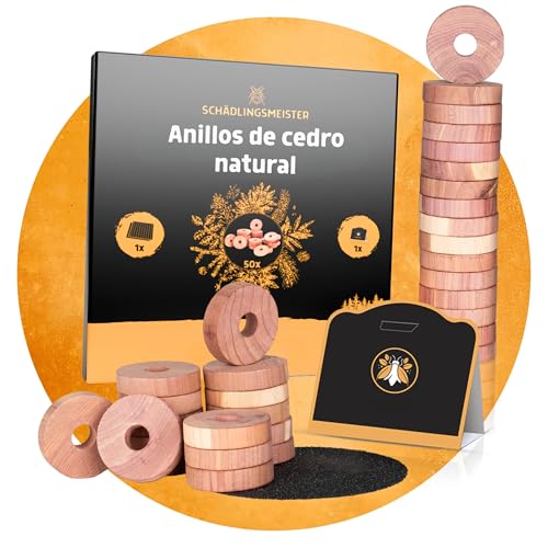 Panteer SCHÄDLINGSMEISTER Anillos de madera de cedro – 50 unidades + 1 trampa para polillas – madera de cedro – Protección contra polillas para armario – Trampa para polillas – contra polillas – lucha