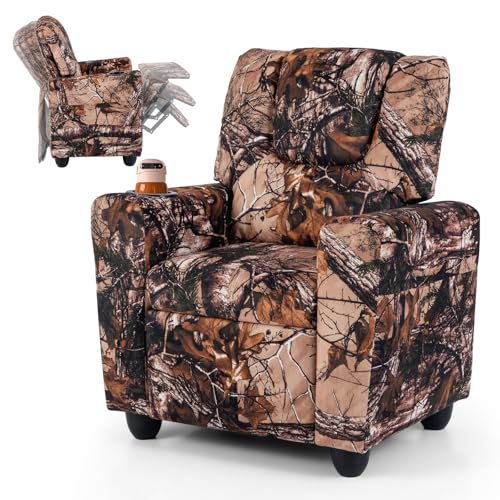 Image of HONEY JOY Kids Recliner, 2-in-1 Toddler Armrest Sofa Couch with Cup Holders, Adjustable Footrest, Velvet Fabric, Child-Size Recliner Chair for Boys Girls Age 3+ (Leaf Color)