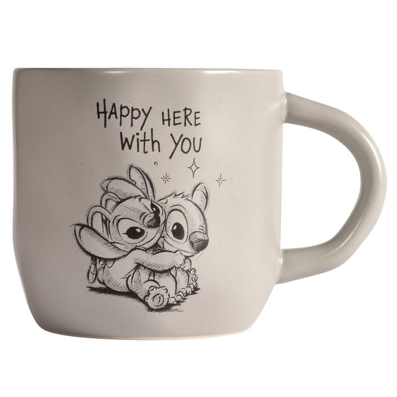 Fyrklövern Stitch & Angel Kaffeetasse Disney 300 ml Steinzeug Spülmaschinenfest Seidenmatte Glasur inkl. Geschenkbox Grau