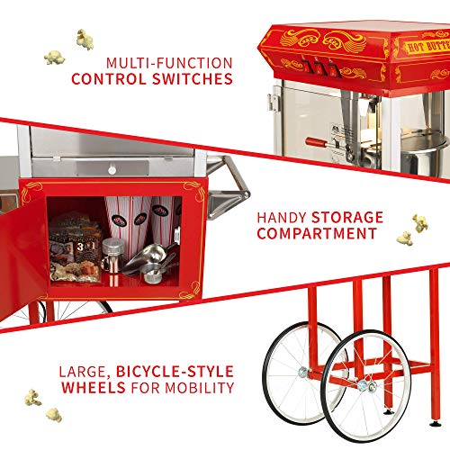 Image of Funtime Sideshow Popper 8-Ounce Hot Oil Popcorn Machine with Cart, Red /Silver